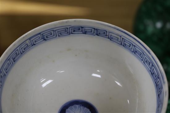 A set of three Chinese blue and white bowls, c.1910